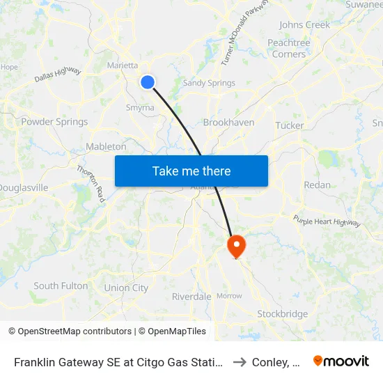 Franklin Gateway SE at Citgo Gas Station to Conley, GA map