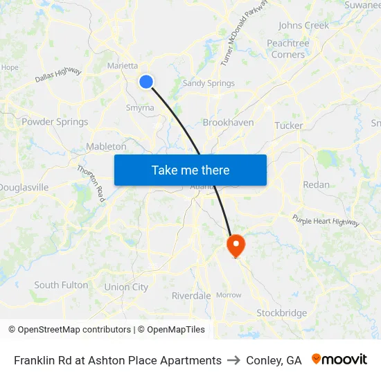 Franklin Rd at Ashton Place Apartments to Conley, GA map