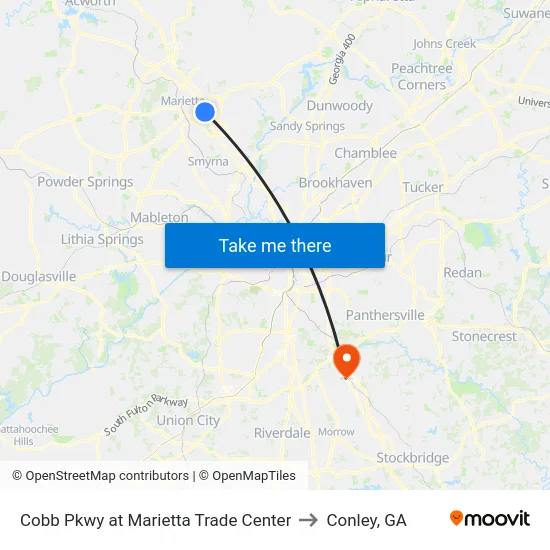 Cobb Pkwy at Marietta Trade Center to Conley, GA map