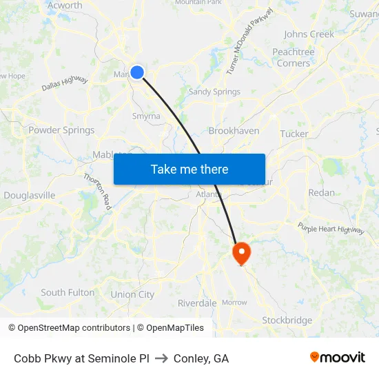 Cobb Pkwy at Seminole Pl to Conley, GA map
