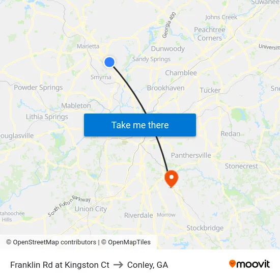 Franklin Rd at Kingston Ct to Conley, GA map