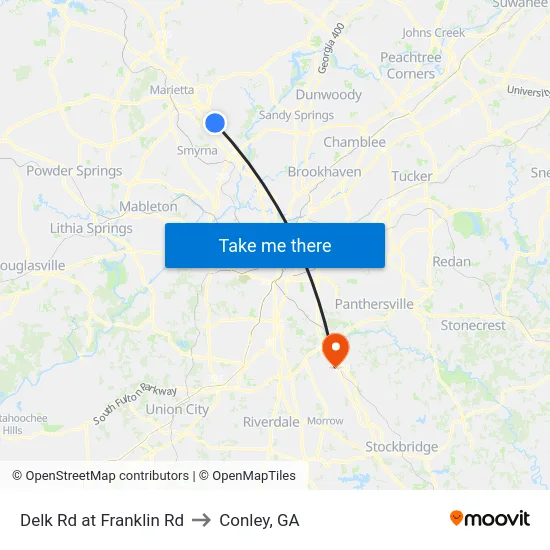 Delk Rd at Franklin Rd to Conley, GA map