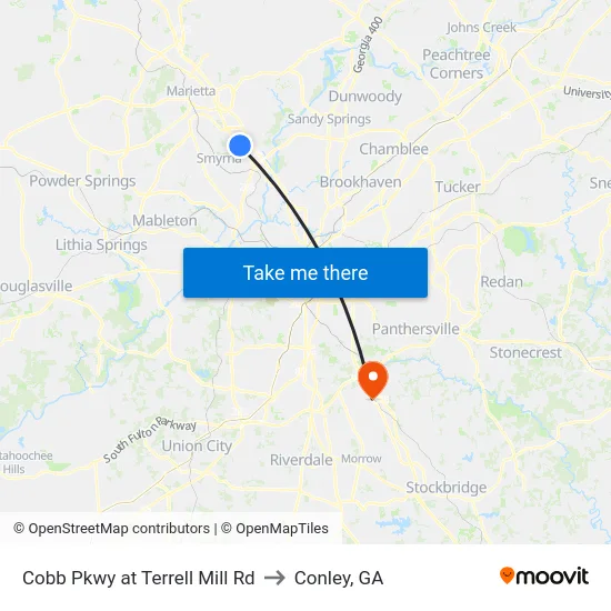 Cobb Pkwy at Terrell Mill Rd to Conley, GA map
