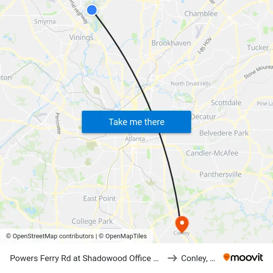 Powers Ferry Rd at Shadowood Office Park to Conley, GA map