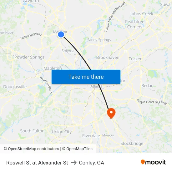 Roswell St at Alexander St to Conley, GA map