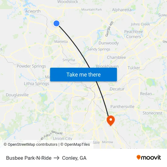 Busbee Park-N-Ride to Conley, GA map