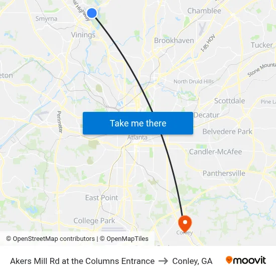 Akers Mill Rd at the Columns Entrance to Conley, GA map