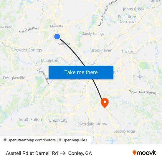 Austell Rd at Darnell Rd to Conley, GA map