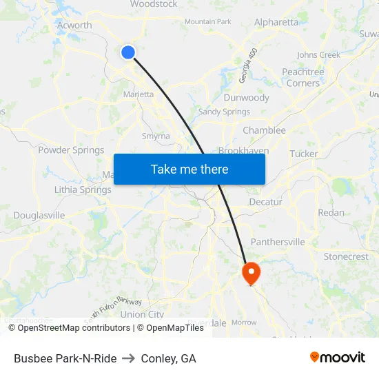 Busbee Park-N-Ride to Conley, GA map