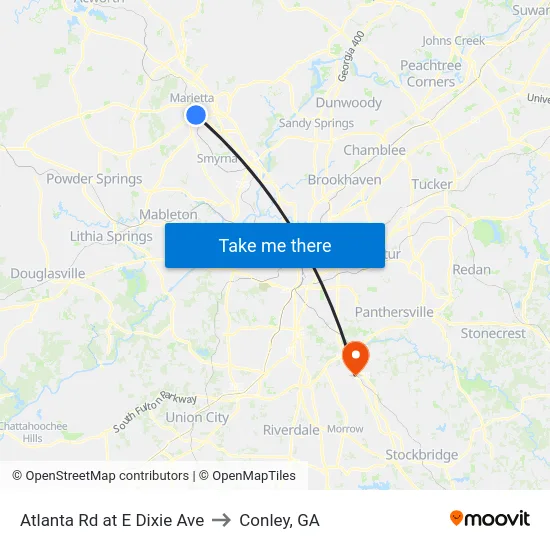 Atlanta Rd at E Dixie Ave to Conley, GA map