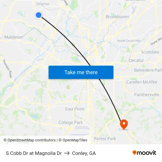 S Cobb Dr at Magnolia Dr to Conley, GA map
