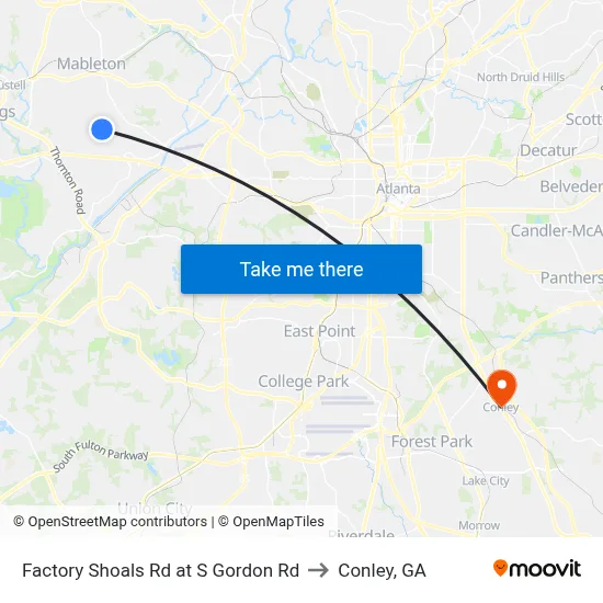 Factory Shoals Rd at S Gordon Rd to Conley, GA map