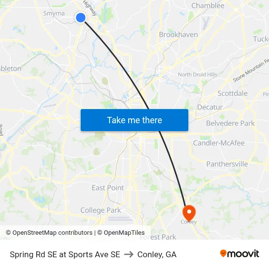 Spring Rd SE at Sports Ave SE to Conley, GA map