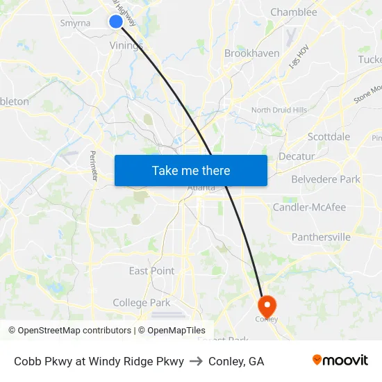 Cobb Pkwy at Windy Ridge Pkwy to Conley, GA map