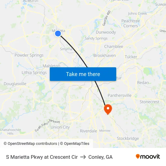 S Marietta Pkwy at Crescent Cir to Conley, GA map