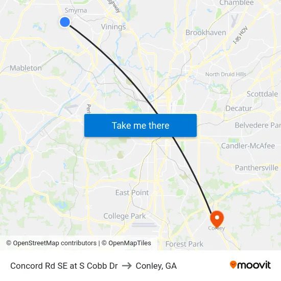 Concord Rd SE at S Cobb Dr to Conley, GA map