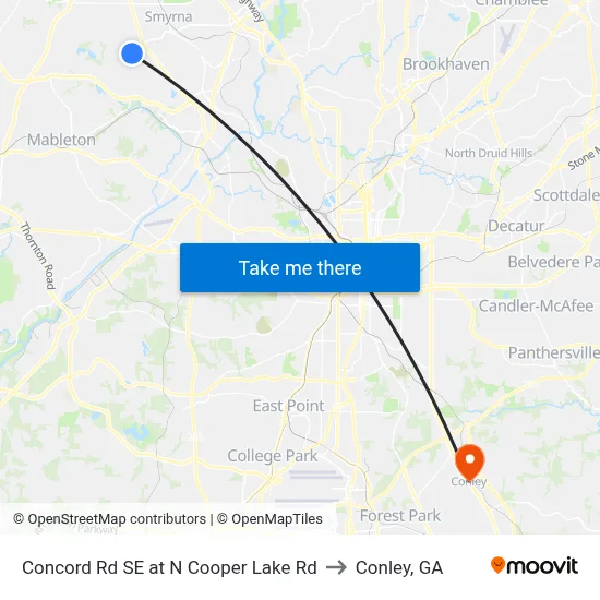 Concord Rd SE at N Cooper Lake Rd to Conley, GA map