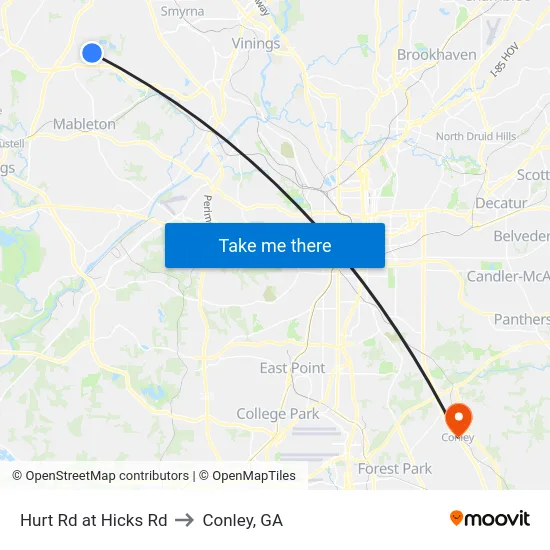 Hurt Rd at Hicks Rd to Conley, GA map