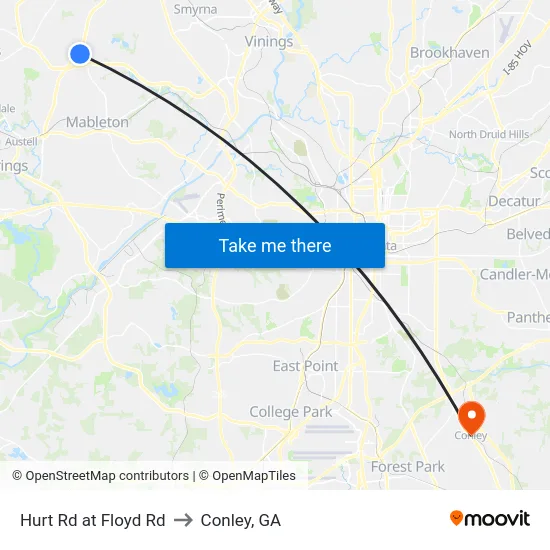 Hurt Rd at Floyd Rd to Conley, GA map