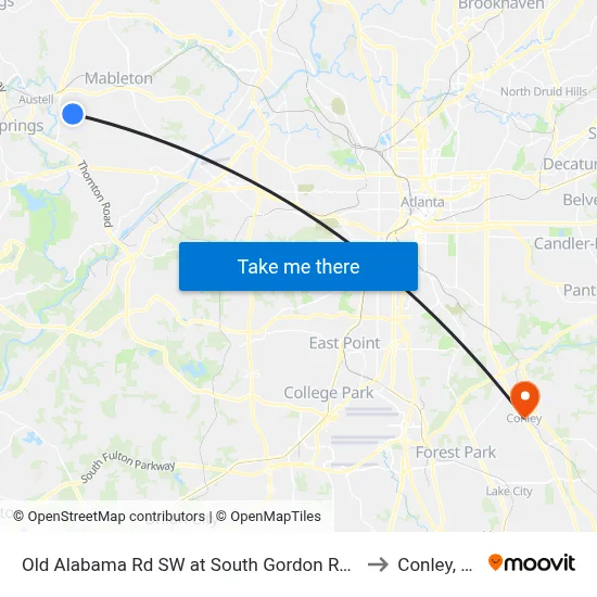 Old Alabama Rd SW at South Gordon Rd SW to Conley, GA map