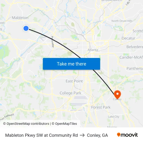 Mableton Pkwy SW at Community Rd to Conley, GA map