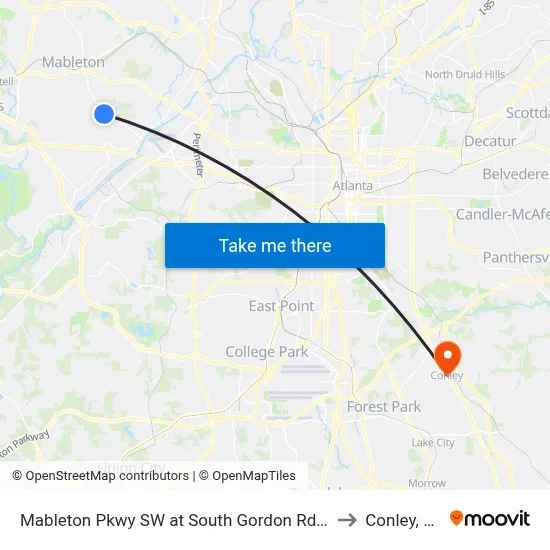 Mableton Pkwy SW at South Gordon Rd SW to Conley, GA map