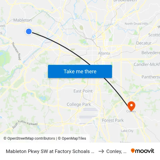 Mableton Pkwy SW at Factory Schoals Rd S to Conley, GA map