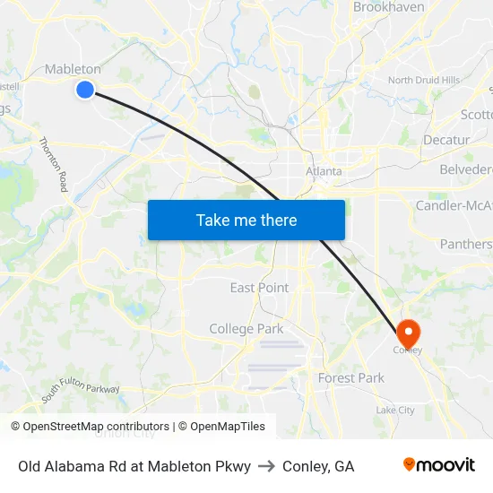 Old Alabama Rd at Mableton Pkwy to Conley, GA map