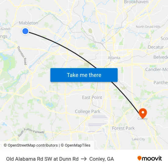 Old Alabama Rd SW at Dunn Rd to Conley, GA map