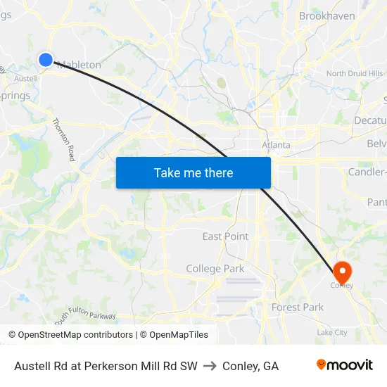Austell Rd at Perkerson Mill Rd SW to Conley, GA map