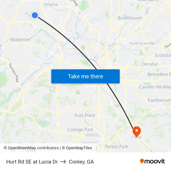 Hurt Rd SE at Lucia Dr to Conley, GA map