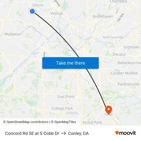 Concord Rd SE at S Cobb Dr to Conley, GA map