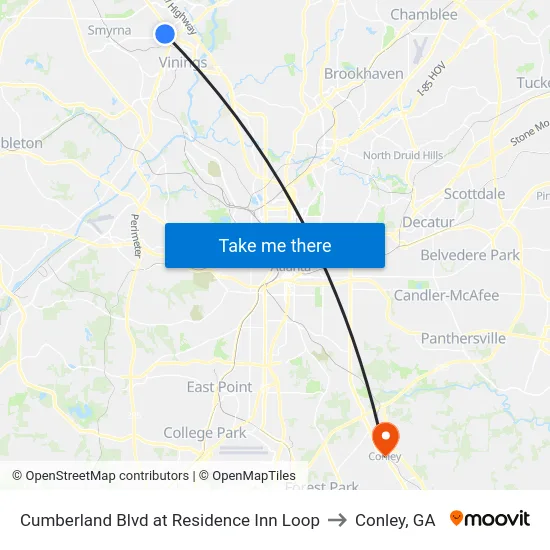 Cumberland Blvd at Residence Inn Loop to Conley, GA map