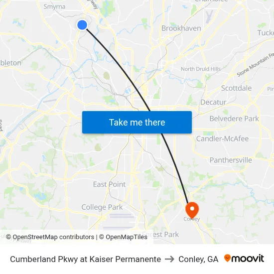 Cumberland Pkwy at Kaiser Permanente to Conley, GA map