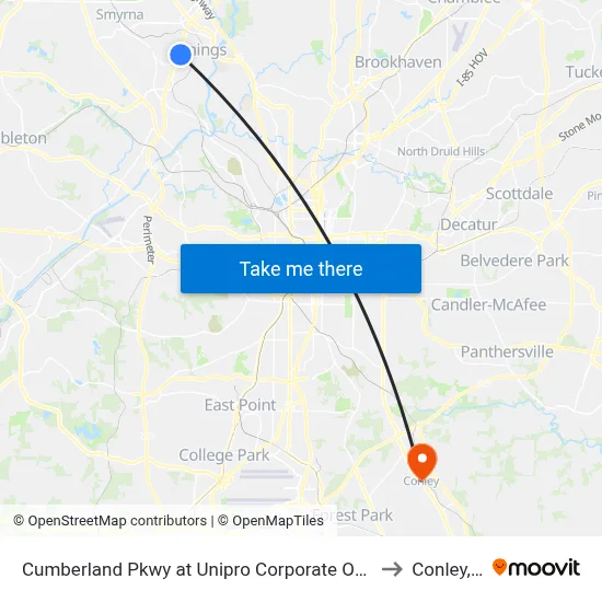 Cumberland Pkwy at Unipro Corporate Office / Kaise to Conley, GA map
