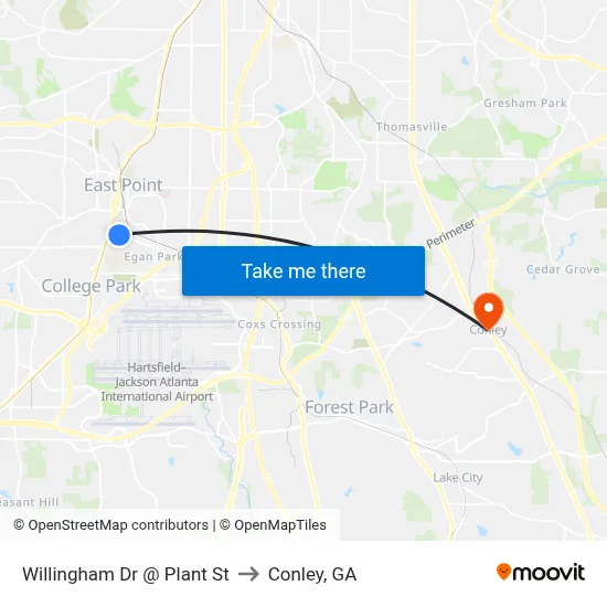 Willingham Dr @ Plant St to Conley, GA map