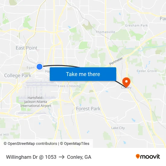 Willingham Dr @ 1053 to Conley, GA map