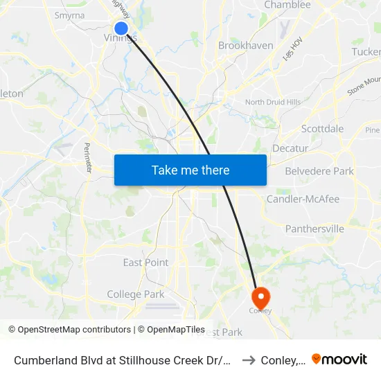 Cumberland Blvd at Stillhouse Creek Dr/Riverwood P to Conley, GA map