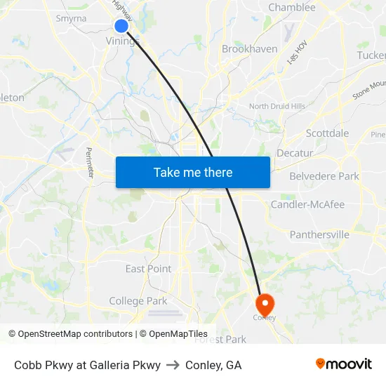 Cobb Pkwy at Galleria Pkwy to Conley, GA map