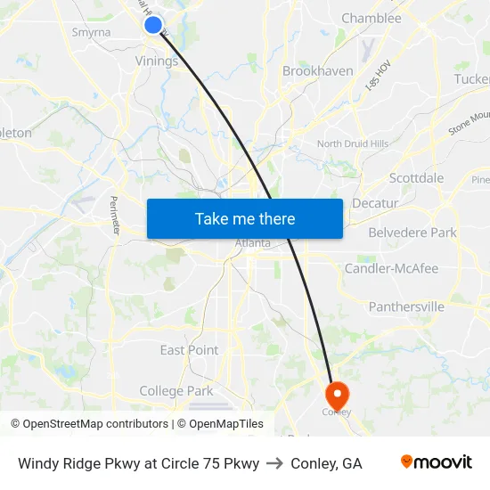 Windy Ridge Pkwy at Circle 75 Pkwy to Conley, GA map