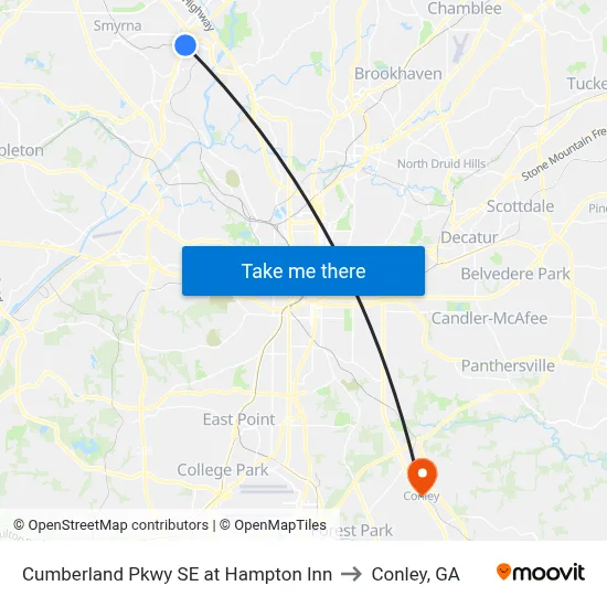 Cumberland Pkwy SE at Hampton Inn to Conley, GA map