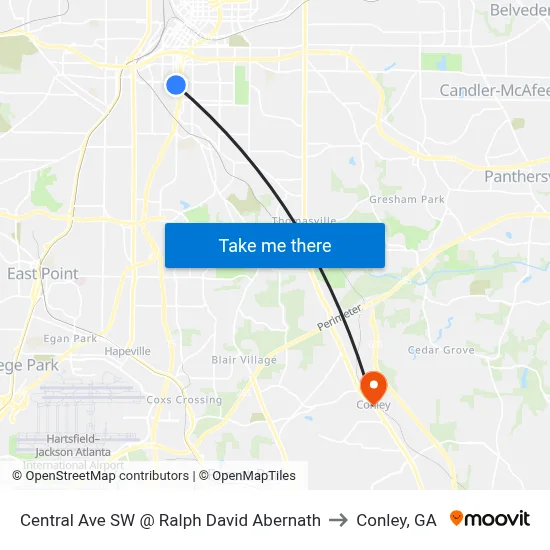 Central Ave SW @ Ralph David Abernath to Conley, GA map