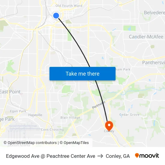 Edgewood Ave @ Peachtree Center Ave to Conley, GA map