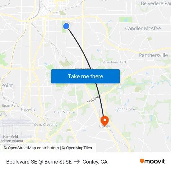 Boulevard SE @ Berne St SE to Conley, GA map