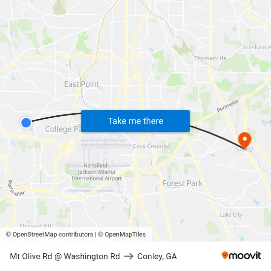 Mt Olive Rd @ Washington Rd to Conley, GA map