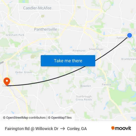 Fairington Rd @ Willowick Dr to Conley, GA map