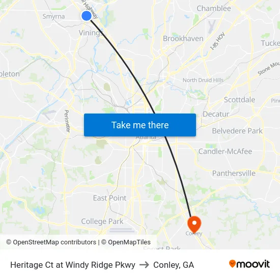 Heritage Ct at Windy Ridge Pkwy to Conley, GA map
