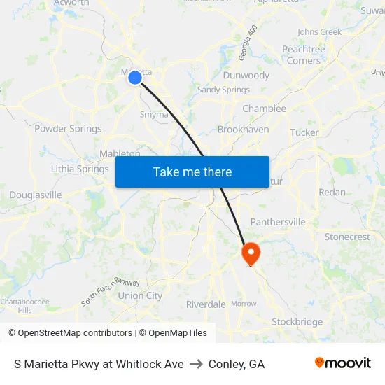 S Marietta Pkwy at Whitlock Ave to Conley, GA map