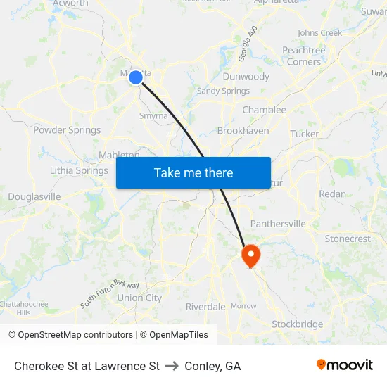 Cherokee St at Lawrence St to Conley, GA map