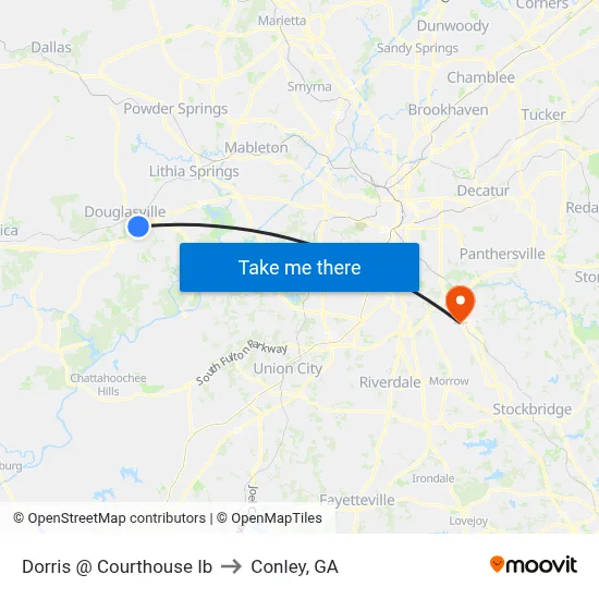 Dorris @ Courthouse Ib to Conley, GA map